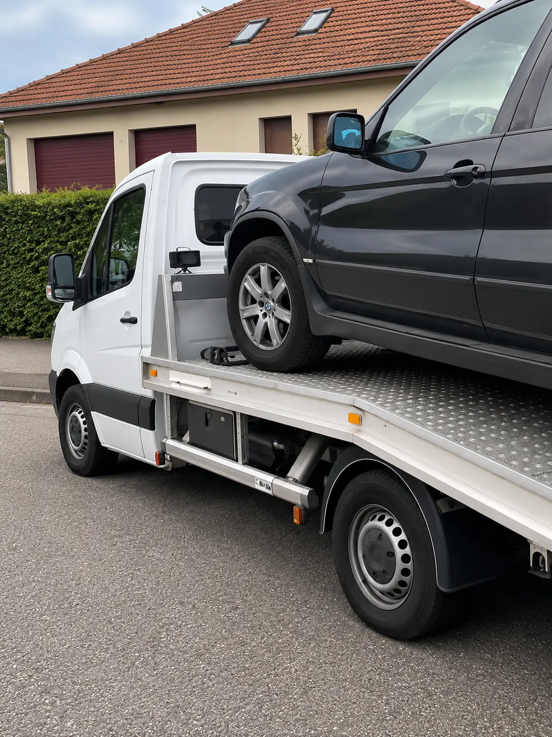 BMW charg&eacute;e sur une d&eacute;panneuse MB DEPANNAGE
